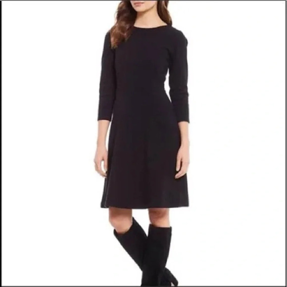 Joules Shay Textured 3/4 Sleeve Fit & Flare Dress in Black - NEW - Size 12 - Picture 1 of 9